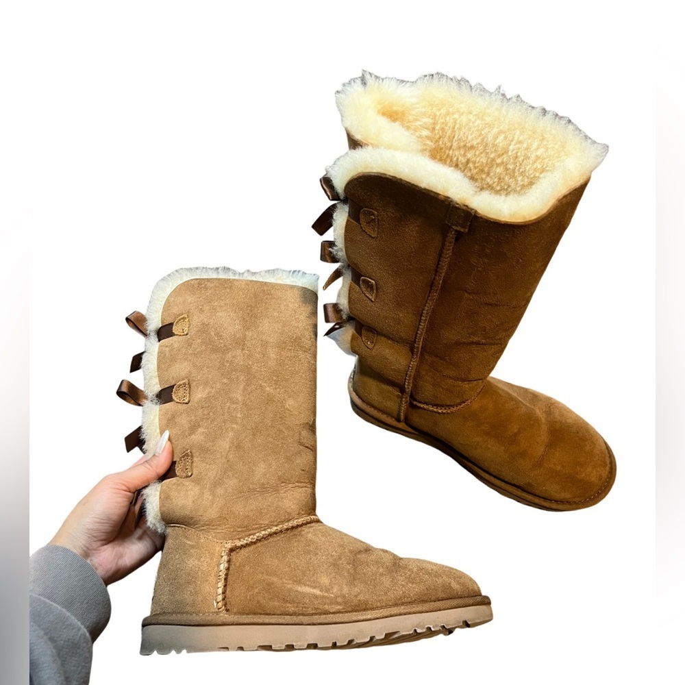 UGG Australia Bailey Bow Tall Chestnut Triple Bow Boots Size 6